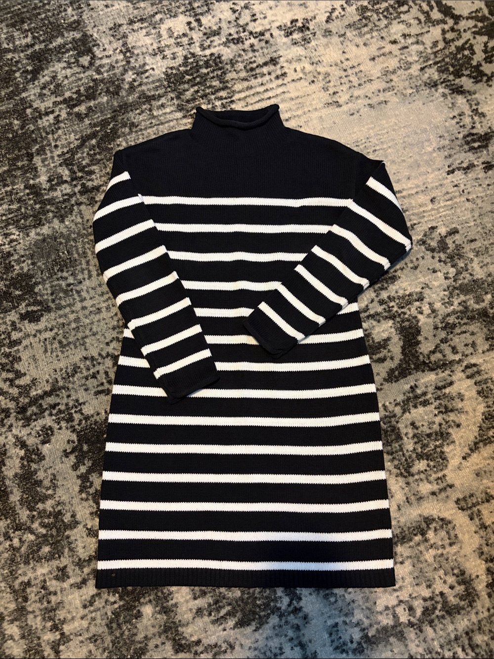 LOFT Black and White Striped Turtleneck Sweater